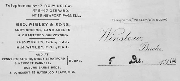 Geo. Wigley & Sons billhead from 1914